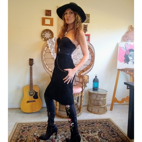 80s suede pencil skirt with gold studs and… - Picture 1 of 5